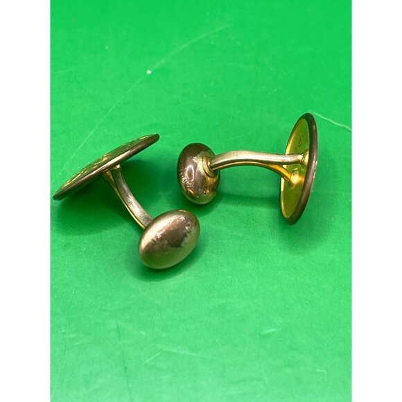 Antique Gold Tone Oval Cufflinks Floral Engraving Monogrammed EB Men Accessory - Picture 3 of 7